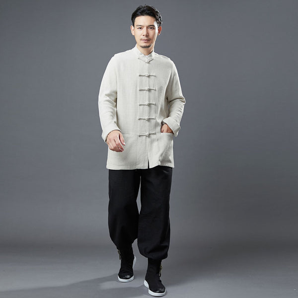 2021 Autumn NEW! Men Retro Chinese Style Linen and Cotton Long Sleeve Cardigan Thin Jacket