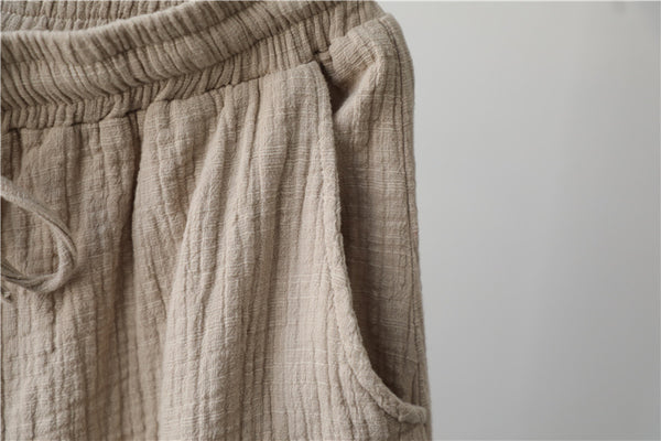 Women Retro Causal Lantern Style Linen and Cotton Wrinkle Pants