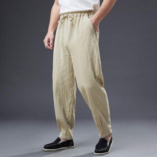 2022 Summer NEW! Men Causal Style Linen and Cotton Drawstring Small Leg Pants