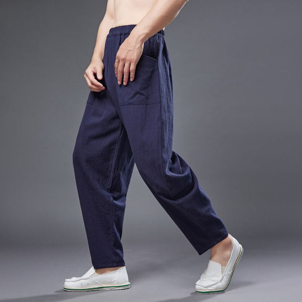 2022 Summer NEW! Men Causal Style Linen and Cotton Big Pockets Small Leg Pants