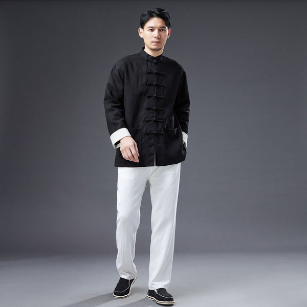 2022 Summer NEW! Men Chinese Style Linen and Cotton Long Sleeve Thin KungFu Jacket