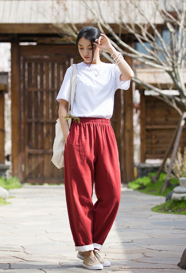 2022 Summer NEW! Women Simple Lantern Style Linen and Cotton Pants