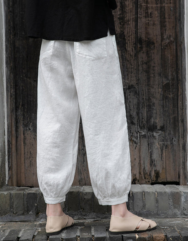 Women Lantern Style Linen and Cotton Lantern Cropped Pants