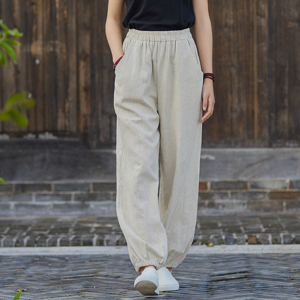 2021 Autumn NEW! Women Simple Causal Lantern Style Linen and Cotton Pants