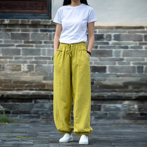 2021 Autumn NEW! Women Modern Causal Style Front Pocket Linen and Cotton Pants