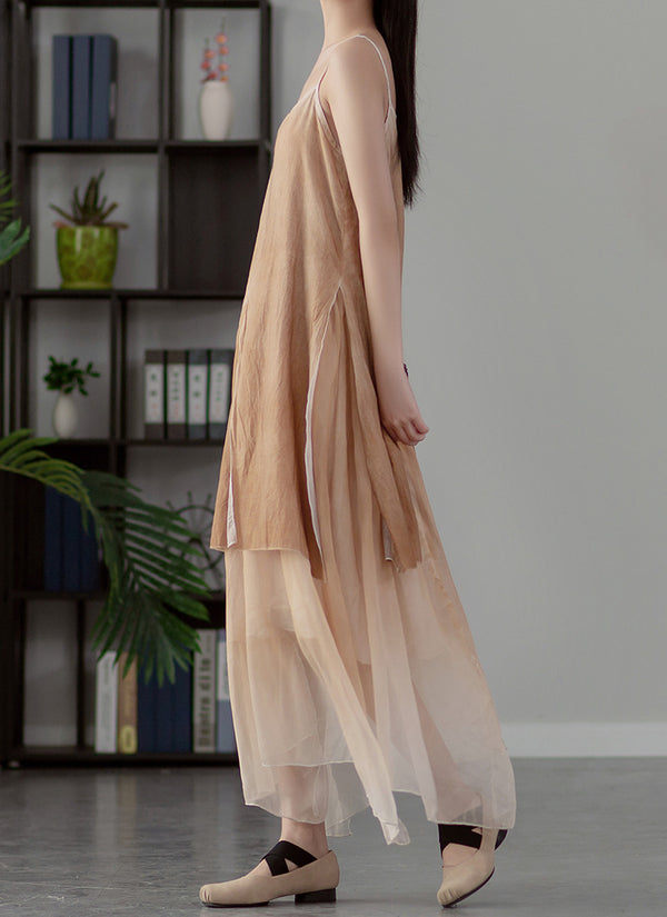 2022 Summer NEW! Women Extra Loose Comfortable Linen and Cotton Dyed Color Slip Dress