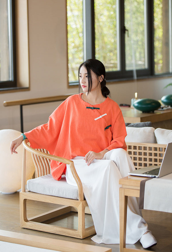 2022 Summer NEW! Women Chinese Style Linen and Cotton Loose Shirt