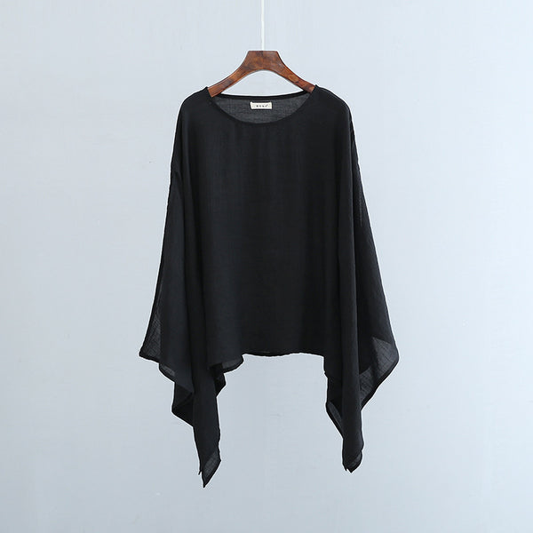 2022 Summer NEW! Women Modern Loose Style Linen and Cotton Round Necked Short Sleeves Shirt