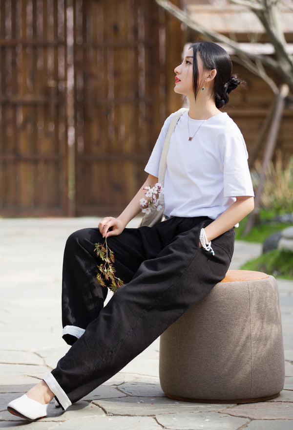 2022 Summer NEW! Women Simple Lantern Style Linen and Cotton Pants