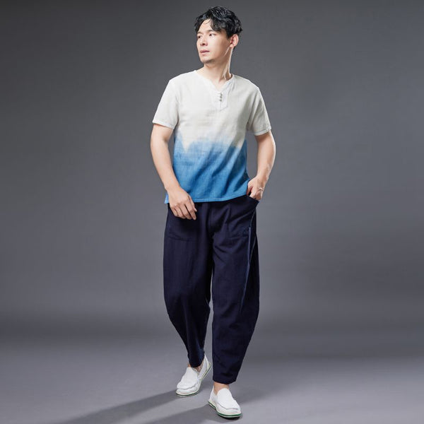 2022 Summer NEW! Men Causal Style Linen and Cotton Big Pockets Small Leg Pants