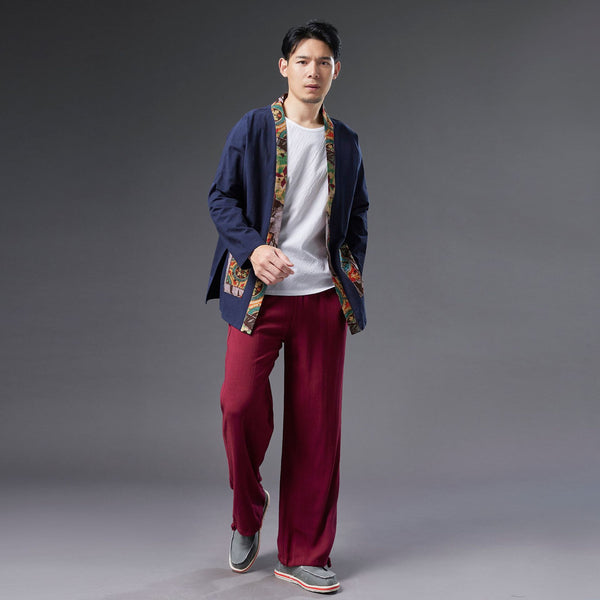 2021 Autumn NEW! Men Retro Minorities Color Linen and Cotton Long Sleeve Cardigan Thin Jacket