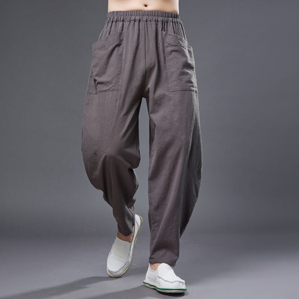 2022 Summer NEW! Men Causal Style Linen and Cotton Big Pockets Small Leg Pants