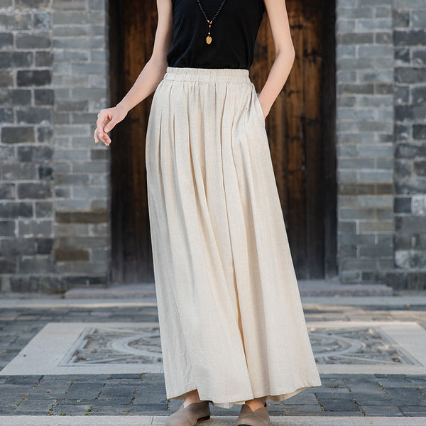 2022 Summer NEW! Women Loose Style Sand Washed Linen and Cotton Wide Legs Pants