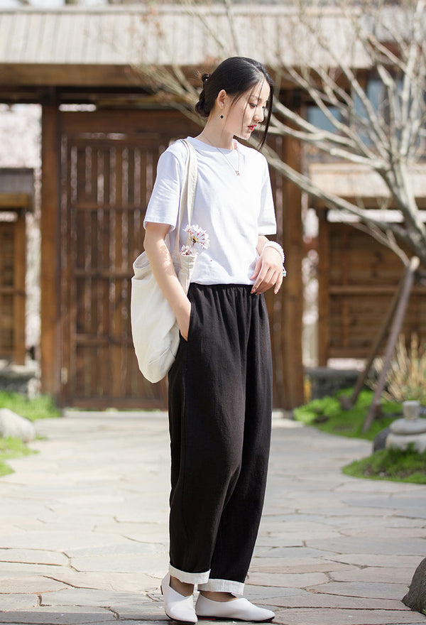 2022 Summer NEW! Women Simple Lantern Style Linen and Cotton Pants