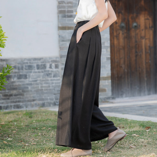 2022 Summer NEW! Women Loose Style Sand Washed Linen and Cotton Wide Legs Pants