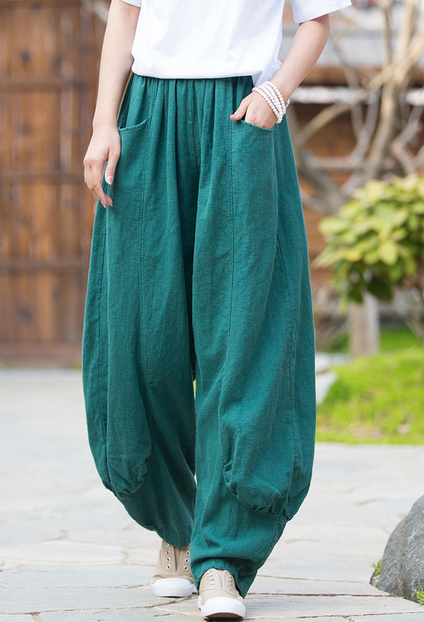 2022 Summer NEW! Women Lantern Style Leisure Sand Washed Linen and cotton Pants