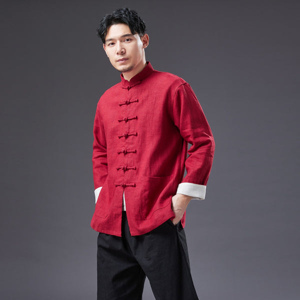 2022 Summer NEW! Men Chinese Style Linen and Cotton Long Sleeve Thin KungFu Jacket