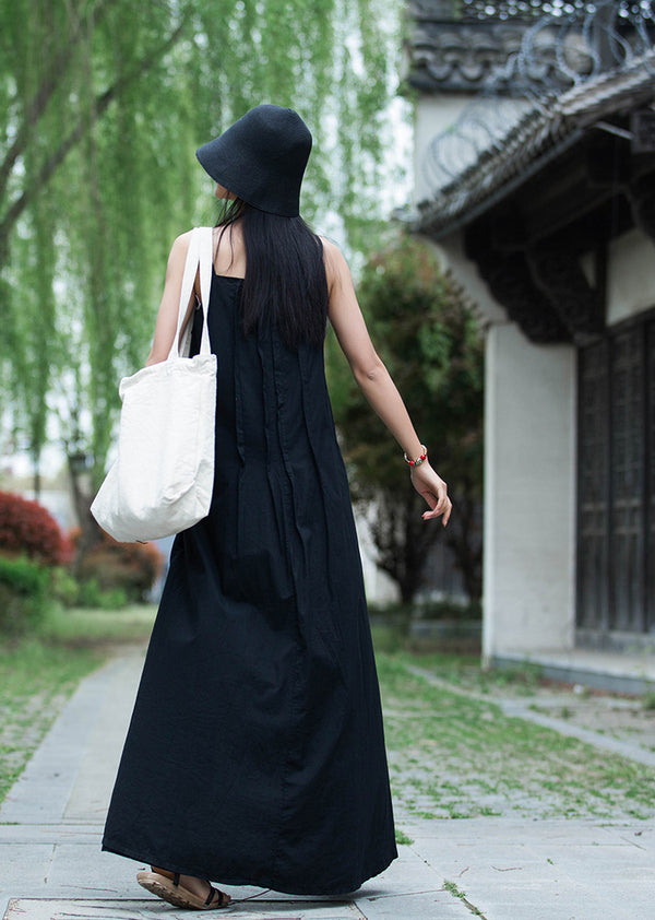 Women Loose Linen and Cotton Pure Color Layered Slip Dress