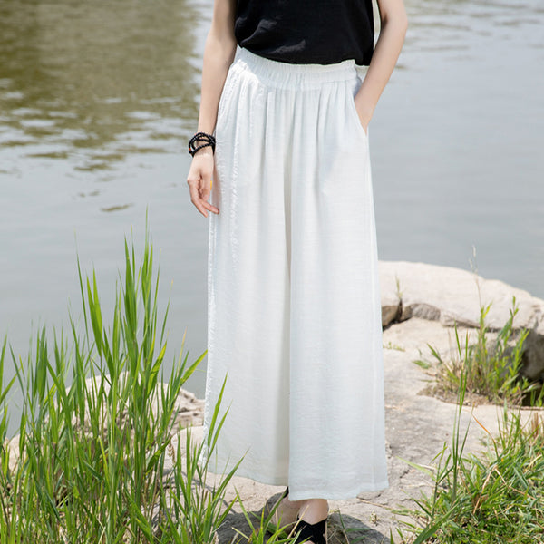 2022 Summer NEW! Women Loose Style Wrinkle Linen and Cotton Cropped Big Leg Cropped Pants