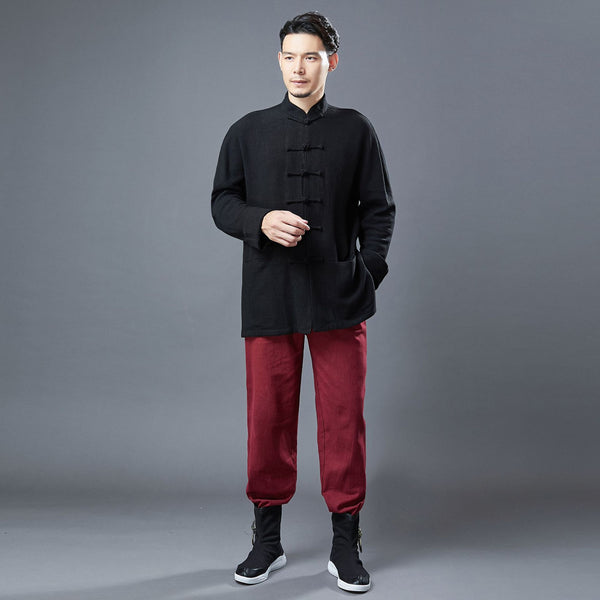 2021 Autumn NEW! Men Retro Chinese Style Linen and Cotton Long Sleeve Cardigan Thin Jacket