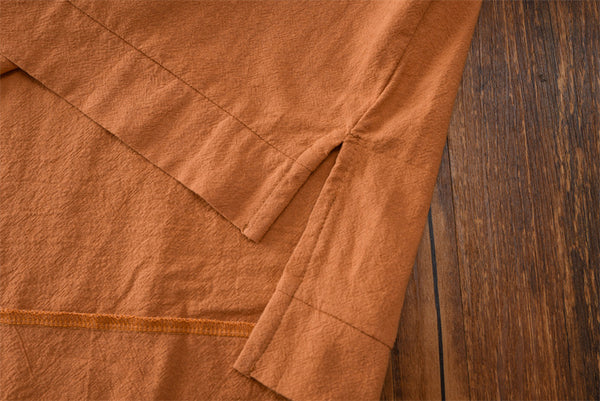 2021 Autumn NEW! Women Simple Light Style Linen and Cotton Pure Color Top Buckle Blouse Shirt