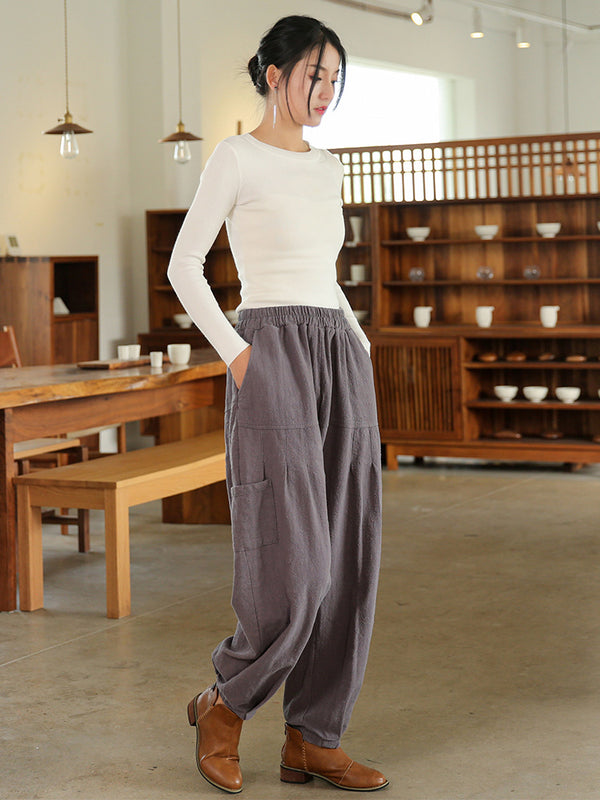 2021 Winter NEW! Women Sand-Washed Linen and Cotton Japanese Style Lantern Pants