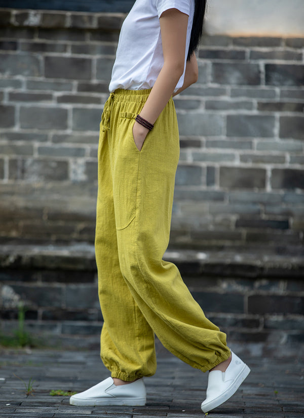 2021 Autumn NEW! Women Modern Causal Style Front Pocket Linen and Cotton Pants