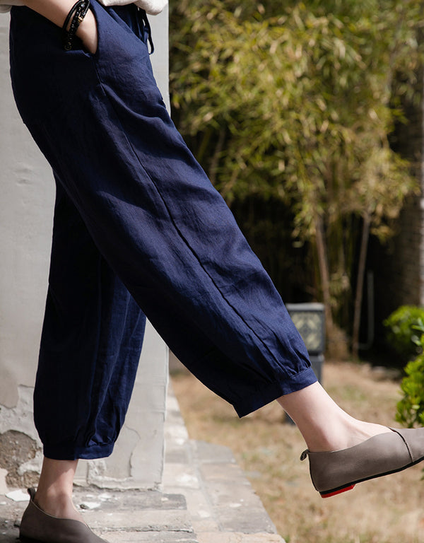 Women Lantern Style Linen and Cotton Lantern Cropped Pants