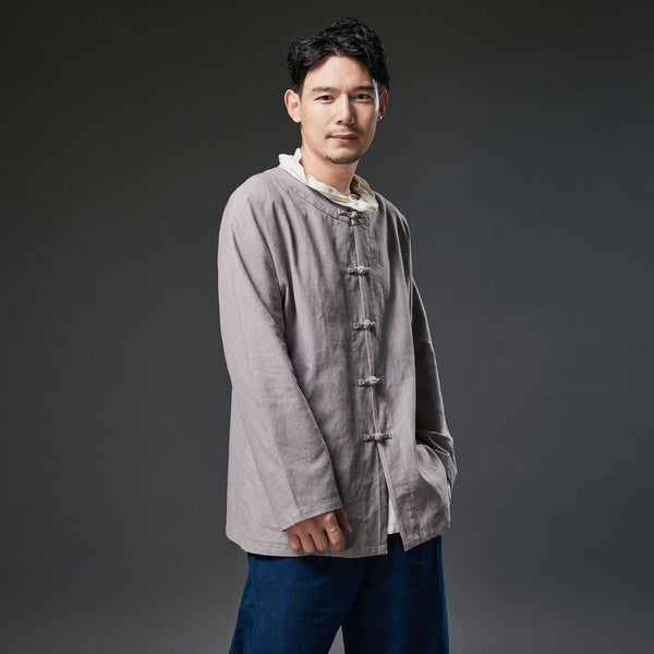 2021 Autumn NEW! Men Retro Chinese Style Pure Color Linen and Cotton Long Sleeve Cardigan Thin Jacket