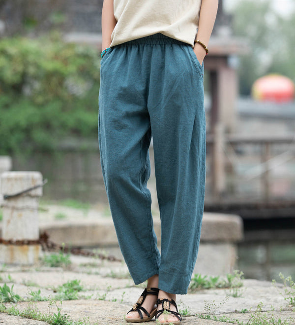Women Linen and Cotton Causal Loose Cropped Capris
