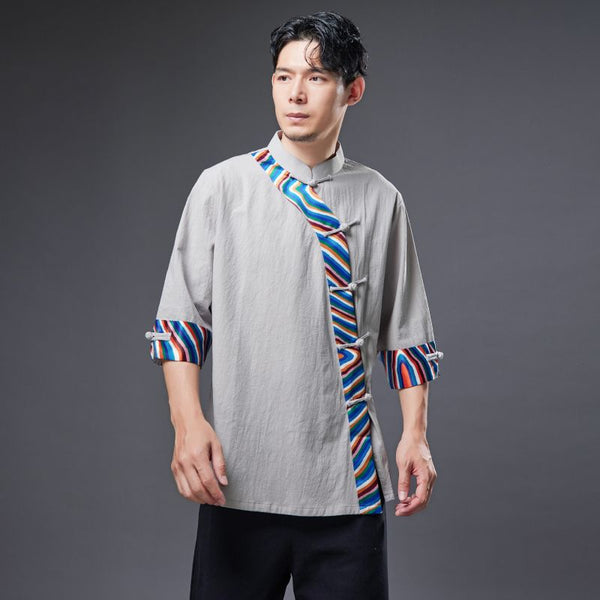 2022 Summer NEW! Men Ethnic Style Linen and Cotton Middle Sleeve Shirts