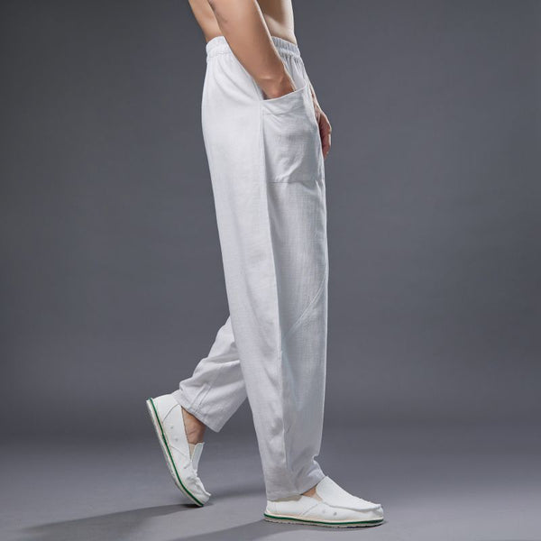 2022 Summer NEW! Men Causal Style Linen and Cotton Big Pockets Small Leg Pants