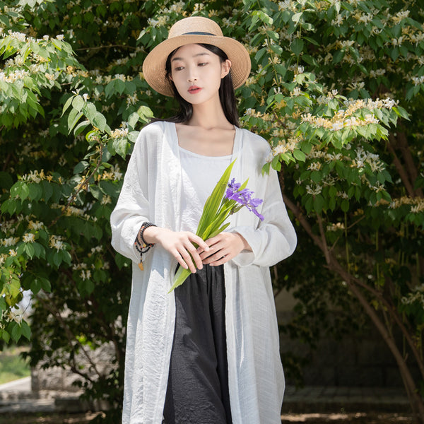 2022 Summer NEW! Women Causal Style Linen and Cotton Long Light Cardigan