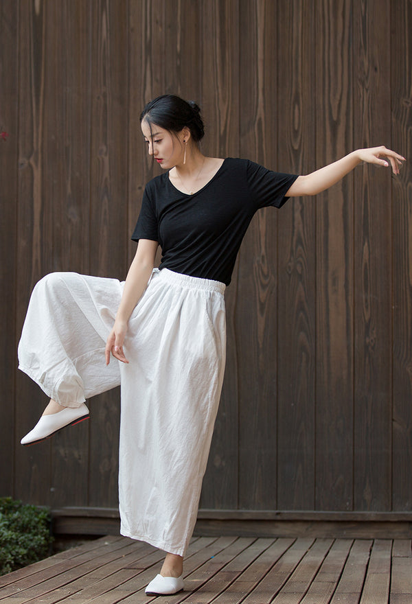 2022 Summer NEW! Women Modern Lantern Style Linen and Cotton Corpped Pants