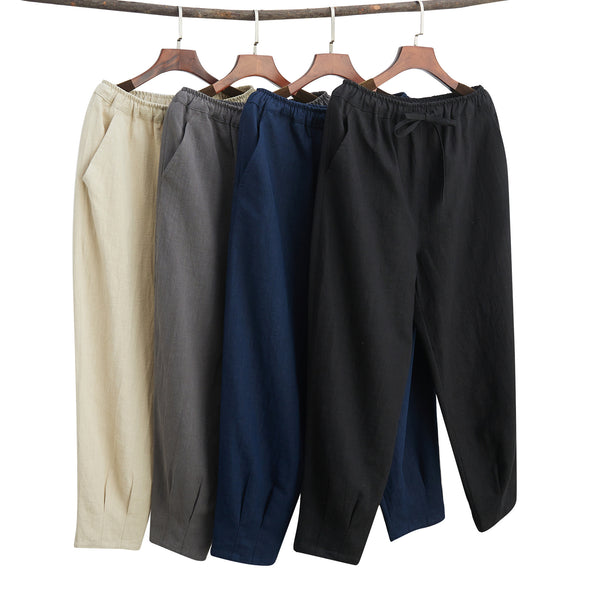 2022 Summer NEW! Men Causal Style Linen and Cotton Drawstring Small Leg Pants