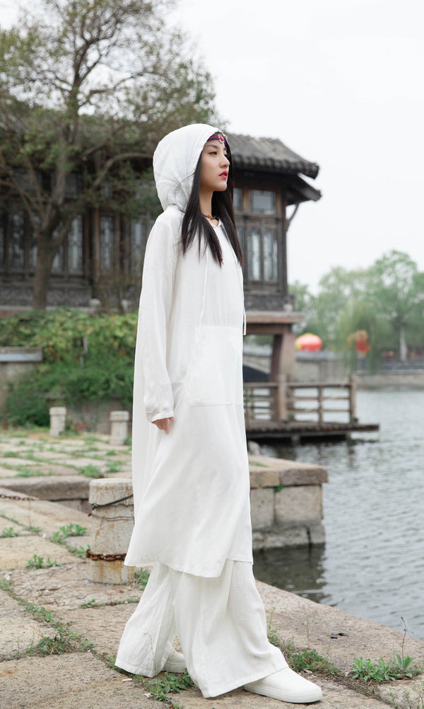 Women Assassin Style Linen and Cotton Long Sleeves Thin Tunic Dress