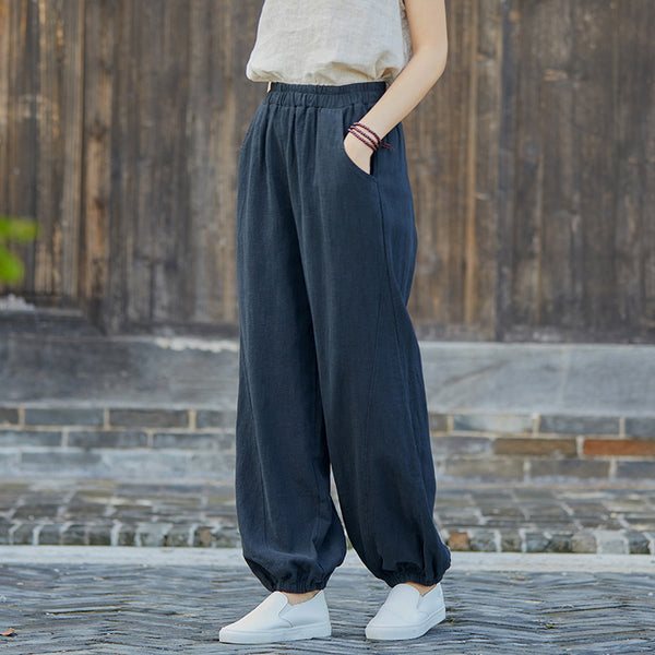 2021 Autumn NEW! Women Simple Causal Lantern Style Linen and Cotton Pants