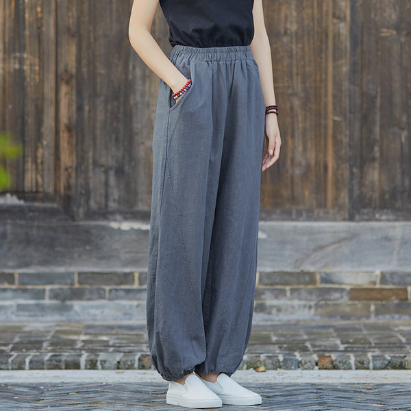 2021 Autumn NEW! Women Simple Causal Lantern Style Linen and Cotton Pants