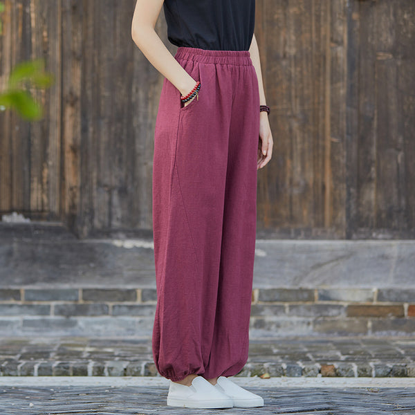 2021 Autumn NEW! Women Simple Causal Lantern Style Linen and Cotton Pants