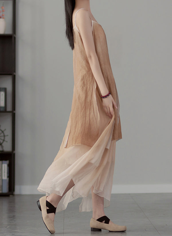 2022 Summer NEW! Women Extra Loose Comfortable Linen and Cotton Dyed Color Slip Dress