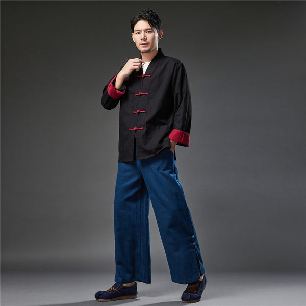 2021 Autumn NEW! Men Retro Chinese Style Linen and Cotton Long Sleeve Cardigan Thin Jacket
