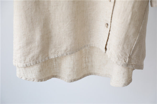 Women Linen and Cotton Middle Sleeves Cardigan Shirt