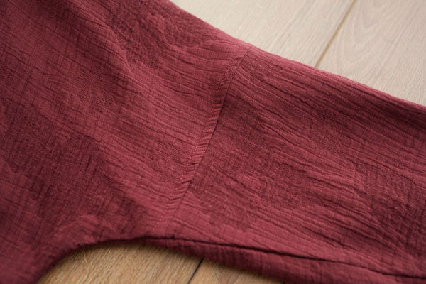 Men Causal Style Round Neck Linen and Cotton bracket 3/4 Sleeve Jacquard Tops