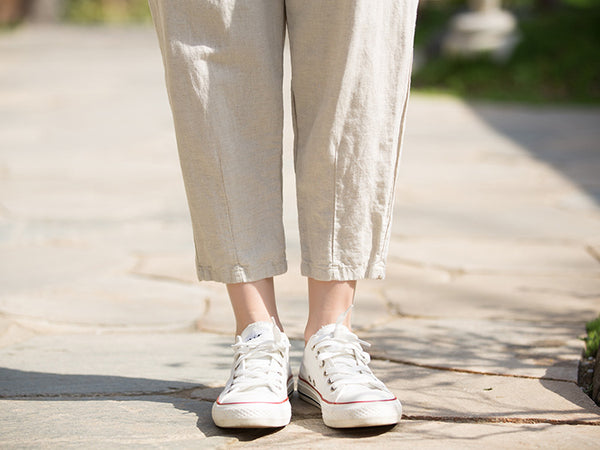 2022 Summer NEW! Women Sporty Style Lantern Leisure Linen and Cotton Cropped Pants