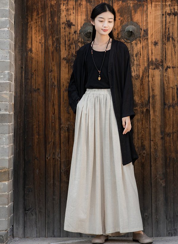 2022 Summer NEW! Women Loose Style Sand Washed Linen and Cotton Wide Legs Pants