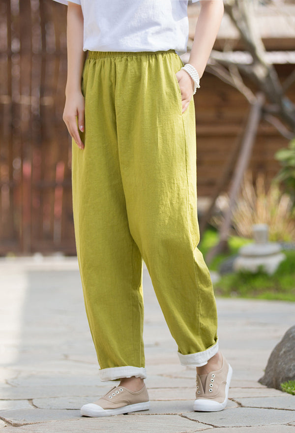 2022 Summer NEW! Women Simple Lantern Style Linen and Cotton Pants