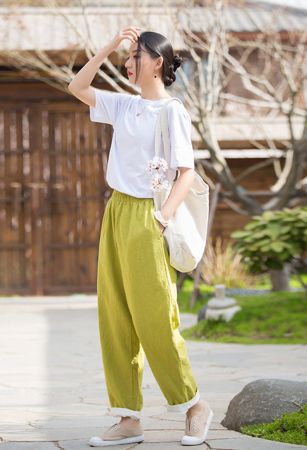 2022 Summer NEW! Women Simple Lantern Style Linen and Cotton Pants