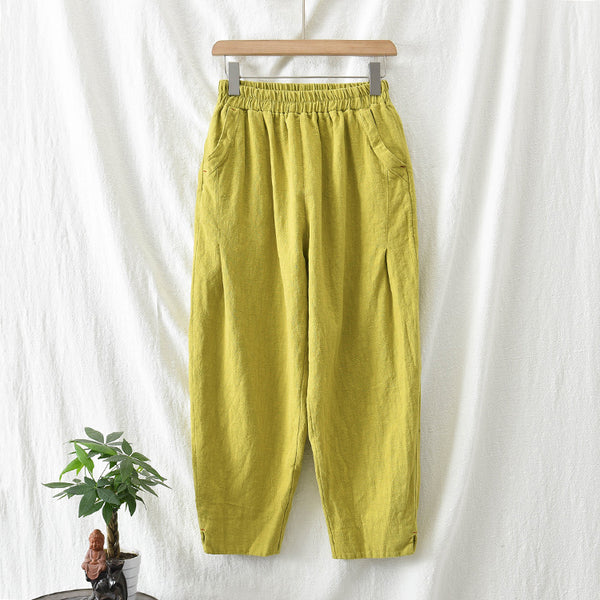 Women Linen and Cotton Causal Loose Cropped Capris