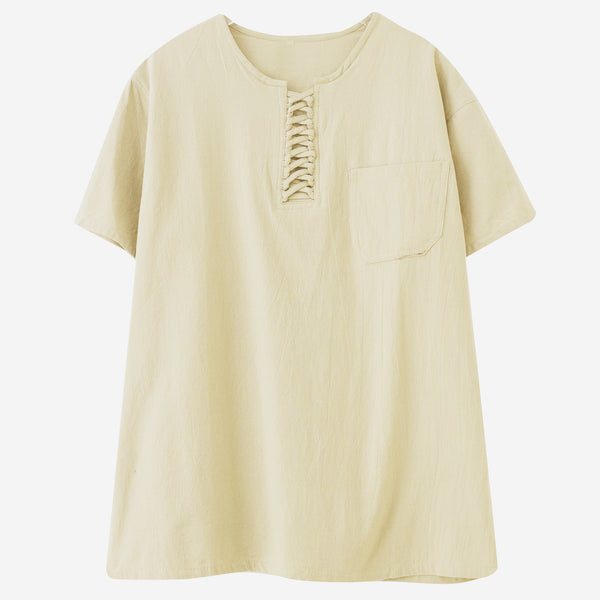 Men Causal Style Linen and Cotton Short Sleeve Tops