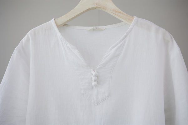 2022 Summer NEW! Men Natural Dyed Linen and Cotton Short Sleeve T-Shirts